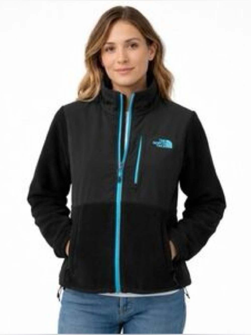 The North Face Denali Black Fleece Jacket Teal Accents women’s size small
